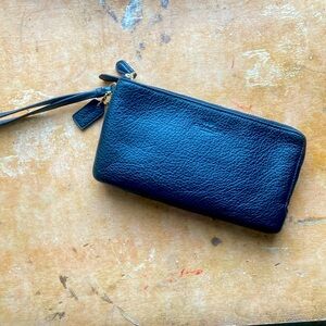 Black-leather Coach Wristlet